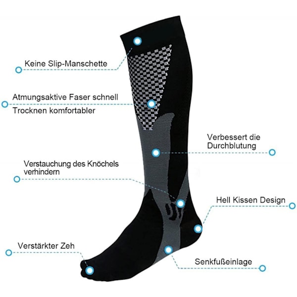 S/M Vandresokker Kompressionssokker Kvinder Mænd Løb (3 Par)