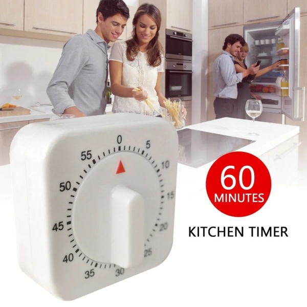 60 min mekanisk kökstimer kökstimer kort tid klocka kökstimer tillbaka timer äggklocka mekanisk Vit