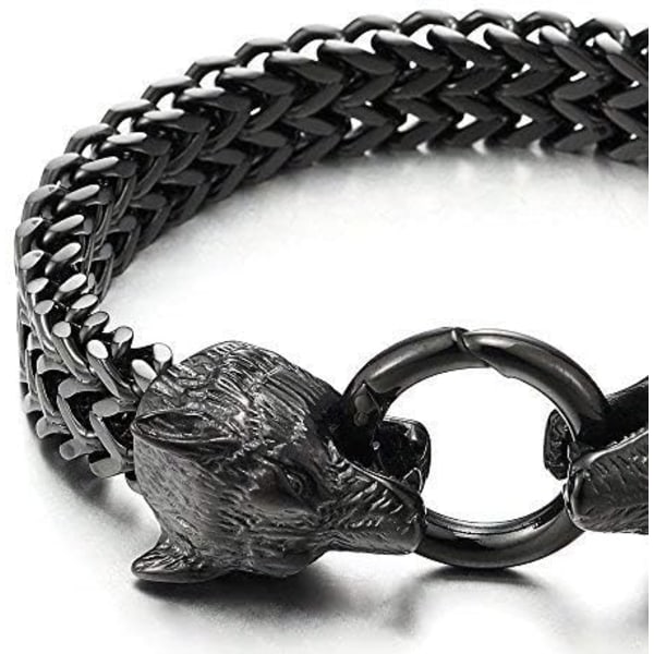 Wolf Head Franco Link Chain Armband i rostfritt stål för män med S