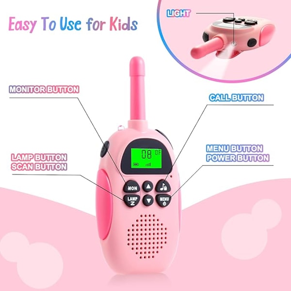 Laderbar Walkie Talkie 2-pak (Rosa, Blå), Barn 3km Rekkevidde