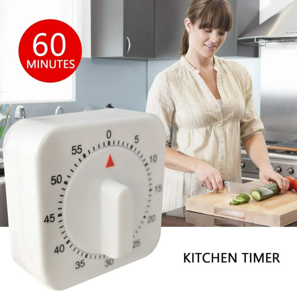 60 min mekanisk kökstimer kökstimer kort tid klocka kökstimer tillbaka timer äggklocka mekanisk Vit