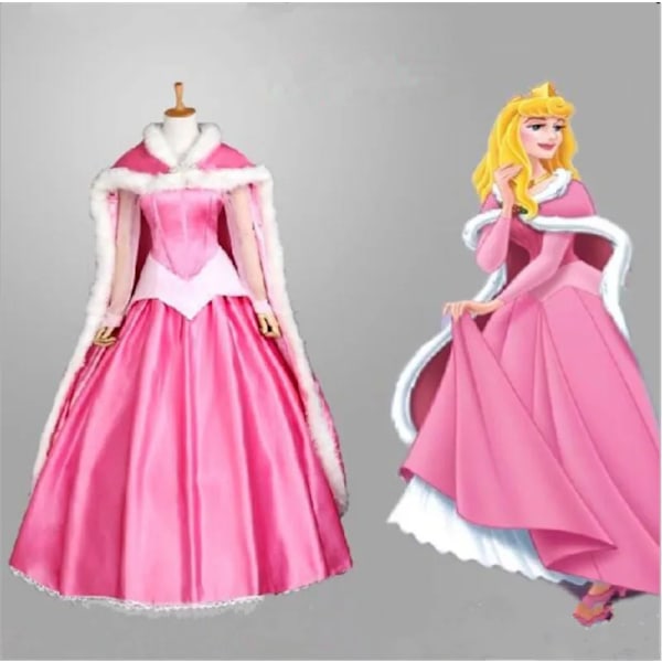 2021 Elokuva Törnrosa Prinsessa Aurora Luksus Fantasia Aikuisen Mekko Cosplay Puku Halloween Joulu Nainen Viitta Mekko Setti S S Pink Cloak and dress