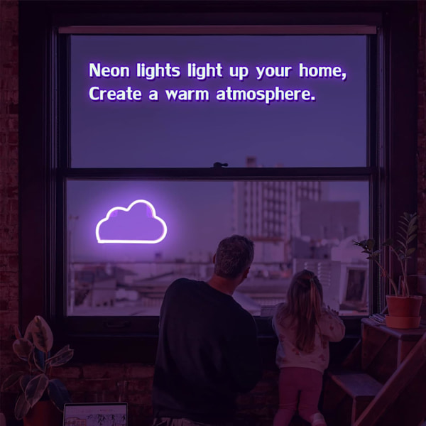Pilvi Neon-kyltit, Paristo- tai USB-käyttöinen Kyltti Muotoinen Koristevalo Esteettinen Teini-ikäinen Tyttö Lastenhuone Joulu Syntymäpäivä - Violetti