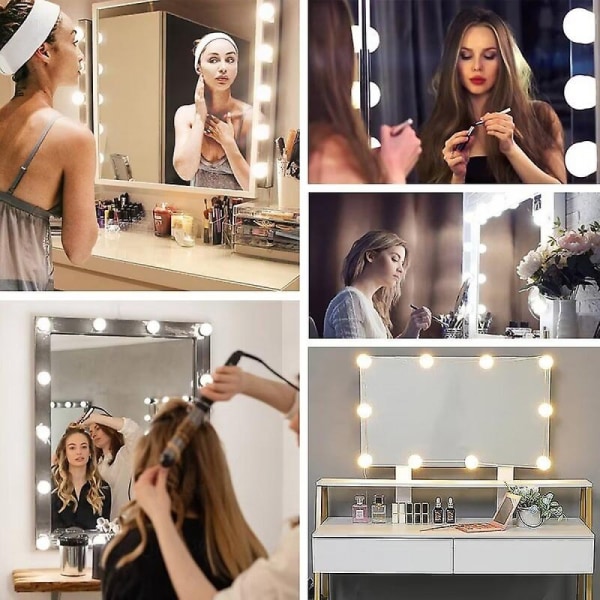 Makeup spejl med belysning 2-14 dæmpbare LED-lys, 3 farvetilstande (kun lys, ikke spejl) - WELLNGS 10 lights