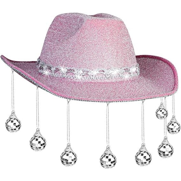 Disco Ball Cowboy Hat, Mirrored Ball Cowboy Hat Pink