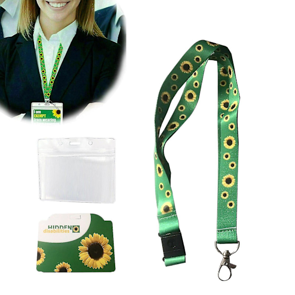 Necklace Sunflower Lanyard With Safety Break + Plastic ID Card Holder