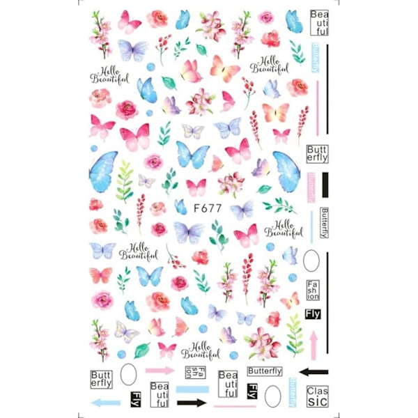 5 PCS 3D Butterfly Nail Art Stickers Selvklistrende Negleklistremer Fargerike Butterfly Nail Stickers Blomster Design for Kvinner Jenter Negl