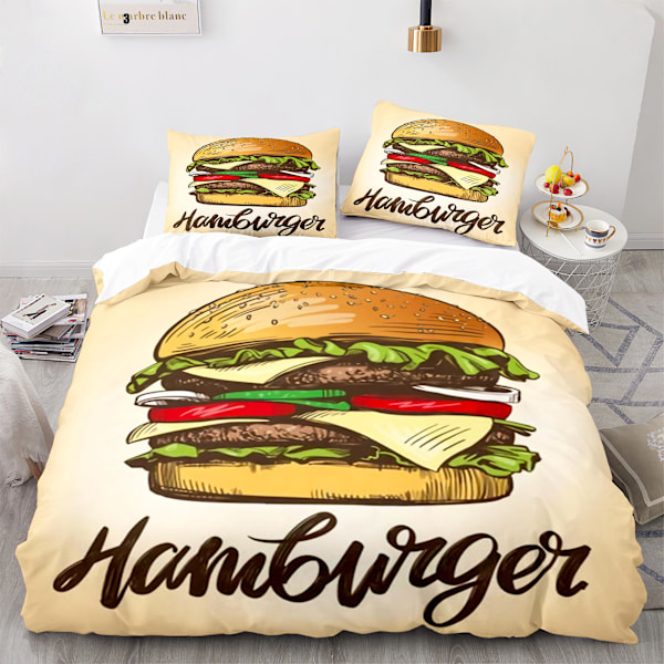 Hamburger King Queen Cover Snabbmatstema Sängkläder Set Kött ostöverdrag Barn Härligt Överdrag i tecknad stil