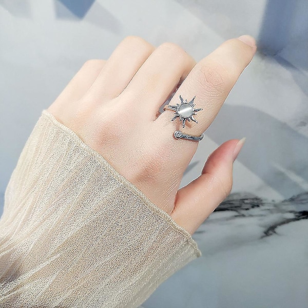 Fidget Ring For Women Girls Open Adjustable Anxiety Rings Sunflower Daisy Moonstone Star Knuckle Rings Spinner Rings