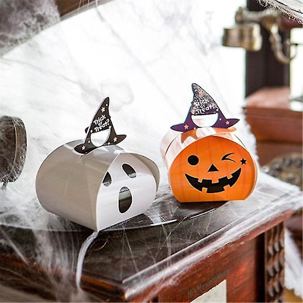 50 kpl Halloween-makeiskoteloita Paperi lahjakotelo Kurpitsa Haamu Makeispussit Temppu vai Kaksi