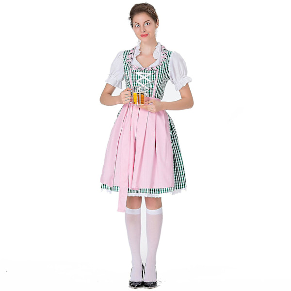 Hurtig levering Kvinder Tysk Dirndl Kjole Kostumer Til Bayersk Oktoberfest Halloween Karneval Grøn Green 2XL