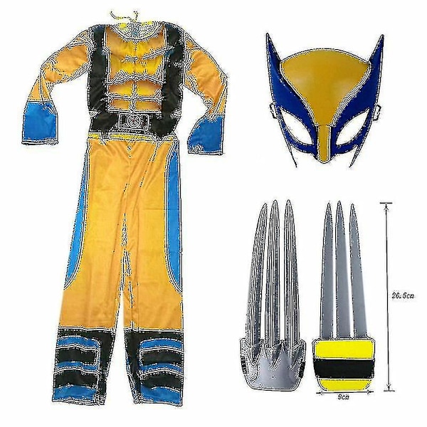 Wolverine Kostume til Drenge Superhelt Jumpsuit Børne Halloween Cosplay Maske/Ulveklo Props Fantasy 3-delt Sæt 3Pcs Set M(120-130JAW)