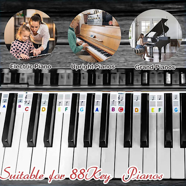 61/88Key löstagbar pianoklaviatur Notetiketter Återanvändbar silikonP mix-colours 88