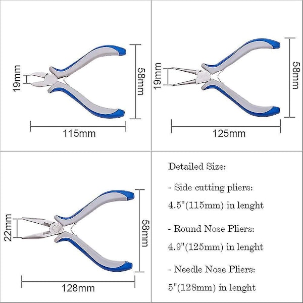 Sæt med 3 gør-det-selv smykkeværktøjer, tangsæt, rund næse-sideklipning