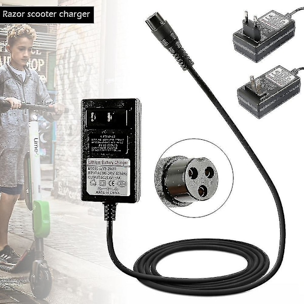 Scooter oplader 24v 3.3ft strøm til razor E100 E125 E150 E175 E200 E300 E500