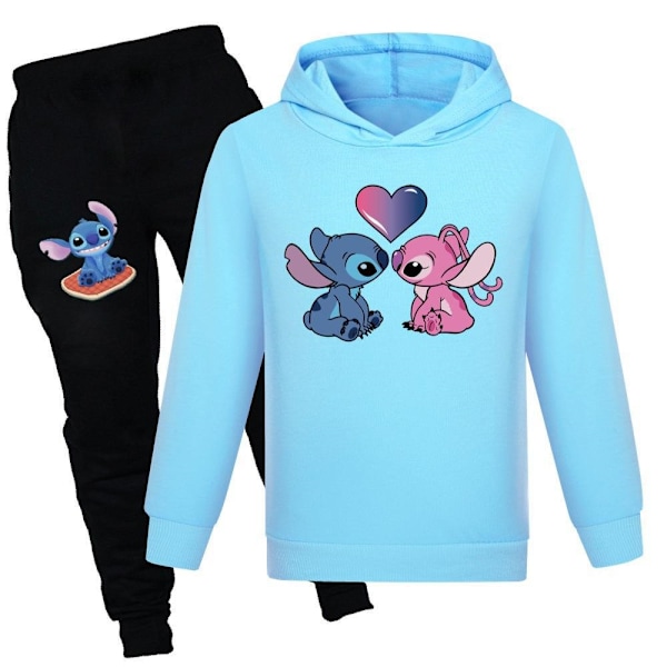 Børne Lilo & Stitch Hoodies Sweatshirt Bukser Sæt Dreng Pige Casual Hooded træningsoverall Lyseblå Light blue 130cm