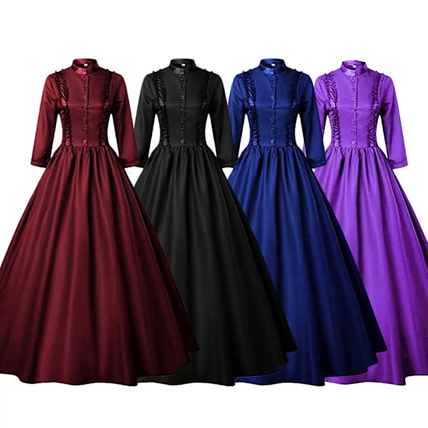 Medeltida Retro Punk Gothic Court Princess Klänning Royal Lady Ball Klänning Elegant Vampire Devil Jul Viktoriansk Kostym Vestidos Petticoat Petticoat M