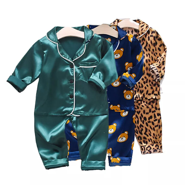 Barnset Baby Kids Kläder Småbarn Pojkar Flickor Kläder Is Silke Satin Toppar Skjortor Byxor Hem Barn Pyjamas 26 Leopard 26 leopard 4T-NO110