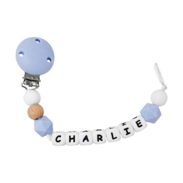 Personalized pacifier clip with blue first name -