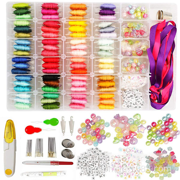 Embroidery starter kit with 72 colored threads and beads