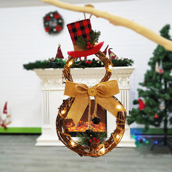 Christmas Wreath Home Decor Led Lights Garland Pendant Rattan
