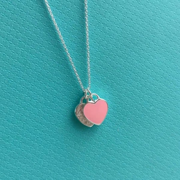 Classic Tiffany necklace double heart blue silver 925 pendant