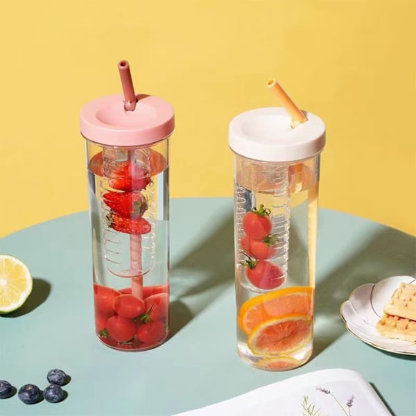 BEMS 700ml sugerør kopp transparent plastflaske med sugerør bærbar juice kopp drikkeflaske rosa+