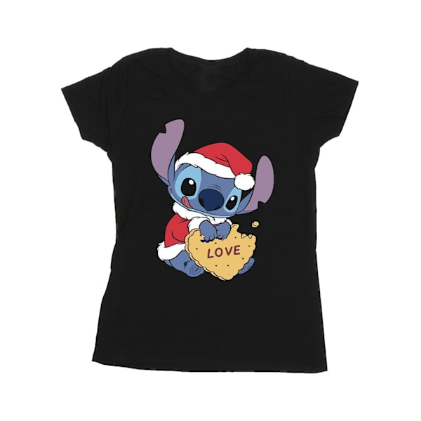 Disney Dam/Kvinnor Lilo Och Stitch Jul Kärlek Biscuit Bomull T-shirt Svart Black S