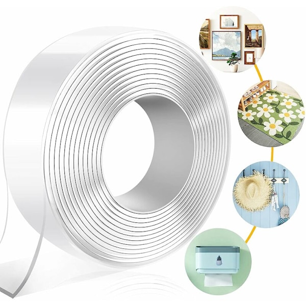 Extra strong double sided tape, picture hanger No drilling Powerful clear multi-functional Reusable Washable for