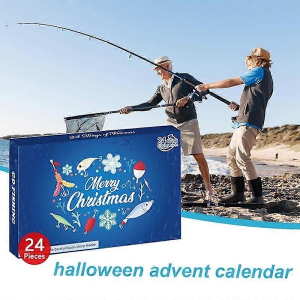 Julefiske Adventskalender 2024 - Fiskebeitesett, Fiskeutstyr for Voksne Menn Gutter, Fisketilbehør (24 stk)