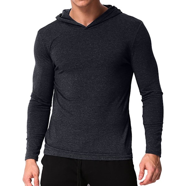 Herr lättviktshuvtröja långärmad pullover T-shirt casual slim fit huvtröja V-ringning lätt huvtröja