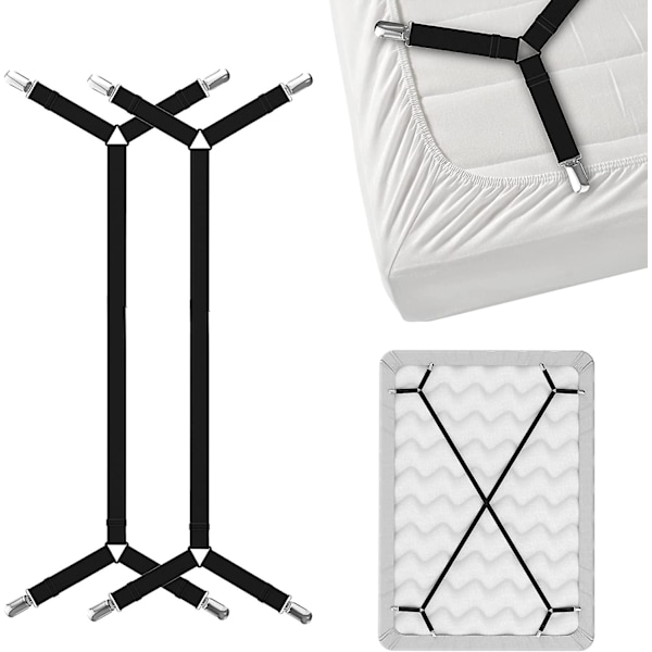 Sheet braces, adjustable straps for sheet holders Sheet clips that hold sheets in place, black - (2 sets/4 pcs)