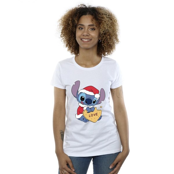 Disney Dam/Kvinnor Lilo Och Stitch Jul Kärlek Biscuit Bomull T-shirt Vit White L