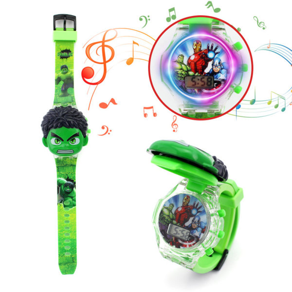 Kids Marvel Digital Flip Watch LED Light Music Watch Hulk