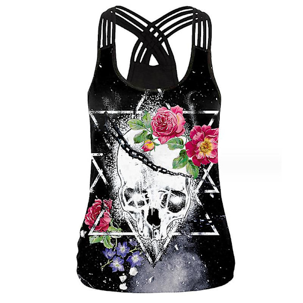 Tank top women's halloween 3d print cross shoulder strap New T-shirt with round neck vest style 2