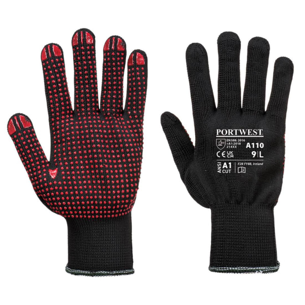 Portwest Unisex Adult A110 Polka Dot Grip Gloves XL Svart Svart Black XL