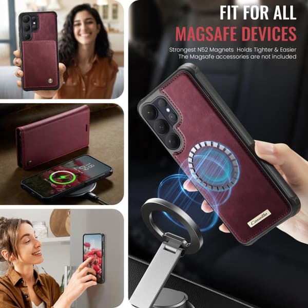 Magnetic RFID Blocking Leather Case for Samsung Galaxy S26 Ultra 5G Röd
