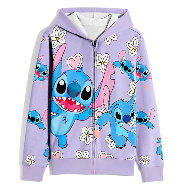 Lilo & Stitch Printing Hoodie with Zipper for Kids Casual Pullover with Hood Loose Pullover for Girls