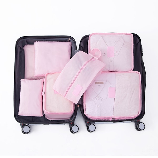 7 Set Packing Cubes Waterproof Dirt Resistant Oxford Cloth Luggage Packing Organizers for Travel Pink