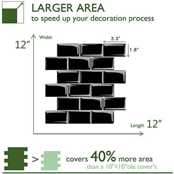(10 fliser, tykkere version) Sort Skræl og Sæt Backsplash, Subw