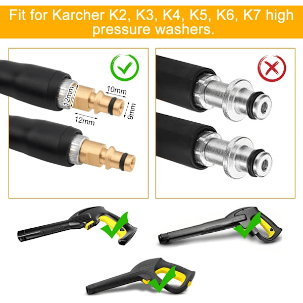 Højtryksslange til Karcher K2 K3 K4 K5 K6 K7 højtryksrenser, slange, kobling og hurtigkobling (8 m)