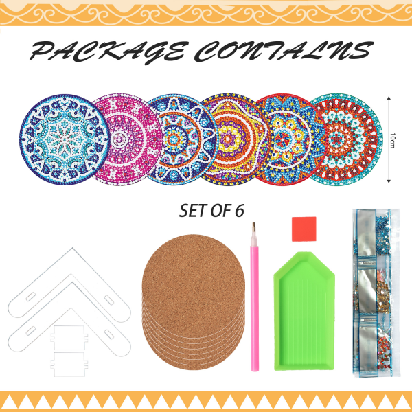 8 delar DIY Diamond Painting Coaster Set - Colorful Patterns, Co