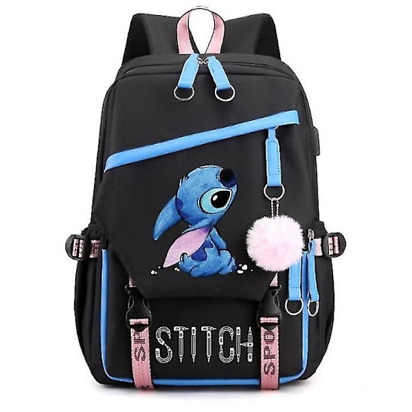 16 tommer Cartoon Stitch Rygsæk USB Drenge og Piger Børnehave Bogtaske Børn Skole Rygsæk Børn Starter Skole Gave Rygsæk Gray