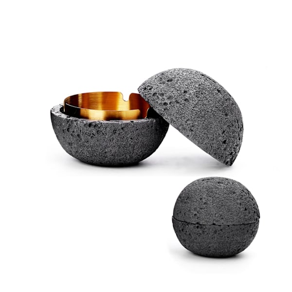 Ashtray gray odorless design, outdoor ashtray design with lid waterproof, cement concrete + stainless steel, round geometric table decoration