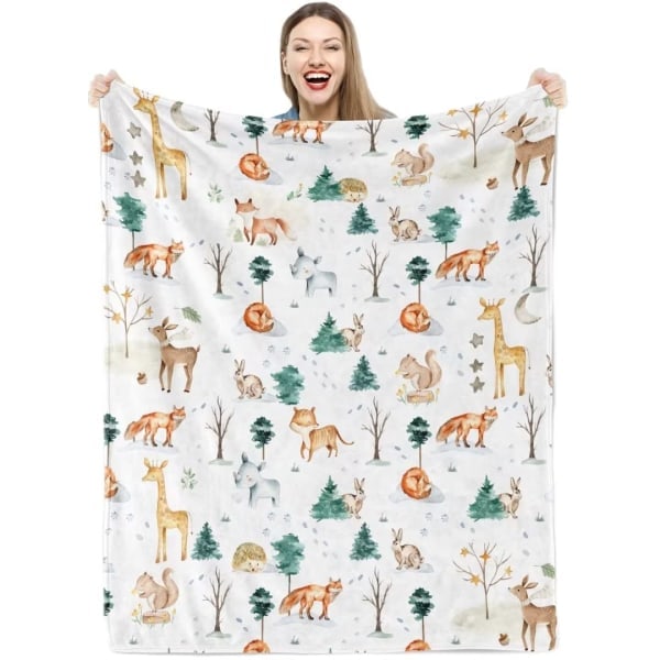 Cute Animal Blanket for Kids Super Soft Forest Animal Flannel Fleece Blanket for Boys Girls Lovely Nordic Jungle Safari 100x130cm