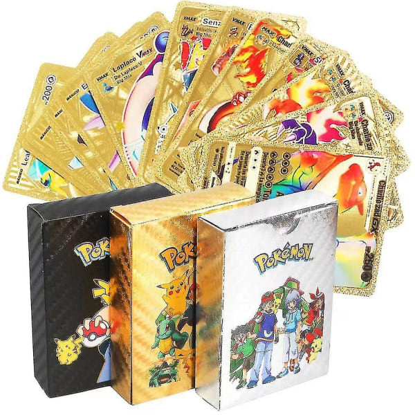 Pokmon Cards Gold and Silver Foil Flash Cards Spanish Playing Cards Black 1pc