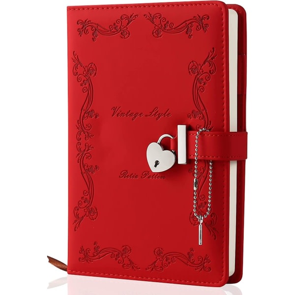 Dagbok med lås och nyckel för tjejer Tjocka 360 sidor Hjärtformad läsjournal i läder Sötaste hemliga dagbok för kvinnor Vuxna A5 (rosa)