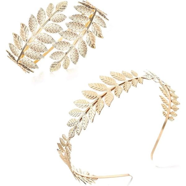 Grekisk gudinna Kostymtillbehör för kvinnor Guld-/silverblad Laurel Crown Pannband Armband Armband