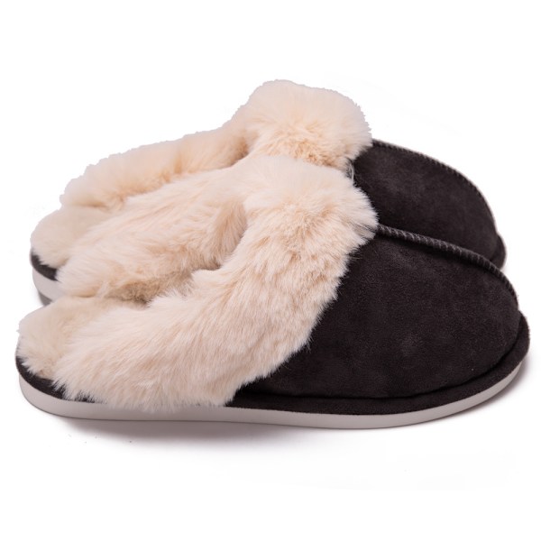 Vintervarme plysstof slippers til kvinder - flade indendørs sko med skridsikker bund - grå Gray 40-41 (fits 38-39)