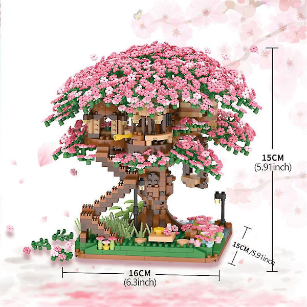 2008 st Sakura Tree House Micro Building Blocks Set Architecture Mini Bricks of Cherry Blossoms Bonsai Model, Leksakspresenter för barn